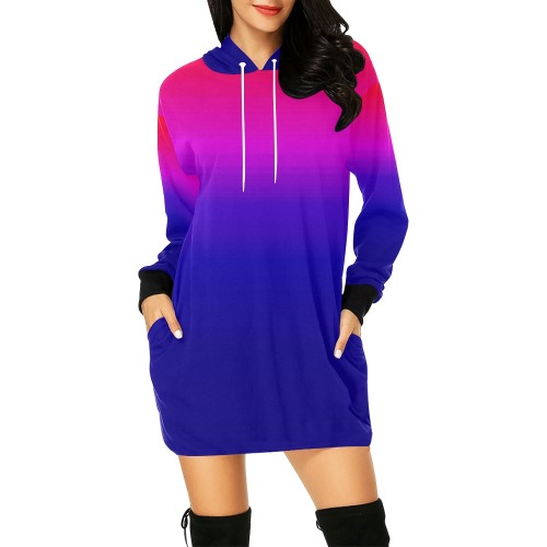 pink and blue All Over Print Hoodie Mini Dress (Model H27)