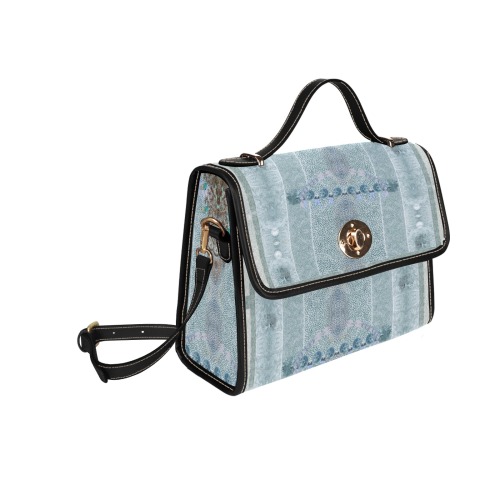 leopard design and feathers blue Waterproof Canvas Bag-Black (All Over Print) (Model 1641)