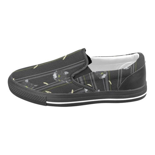 Ichi Man Cat and Cheesy Poofs Stripes Women's Unusual Slip-on Canvas Shoes (Model 019)