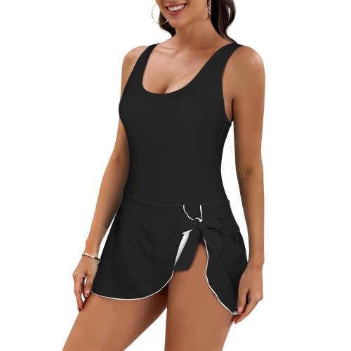 Black Women's One Piece Skirted Swimsuit (Model S54)