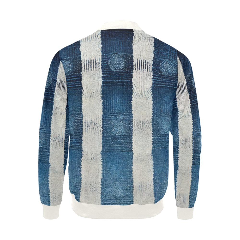 vertical pattern, blue and white All Over Print Bomber Jacket for Men (Model H19)