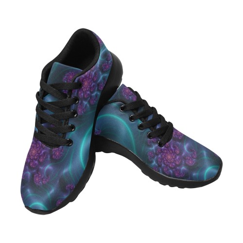 Turquoise and Purple Flowers and Seedheads Fractal Abstract Men’s Running Shoes (Model 020)