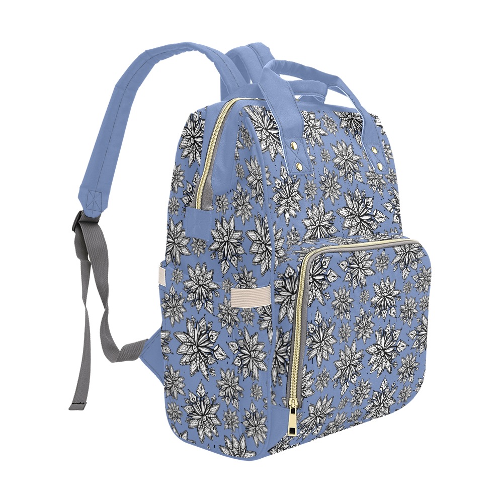 Creekside Floret pattern blue Multi-Function Diaper Backpack/Diaper Bag (Model 1688)
