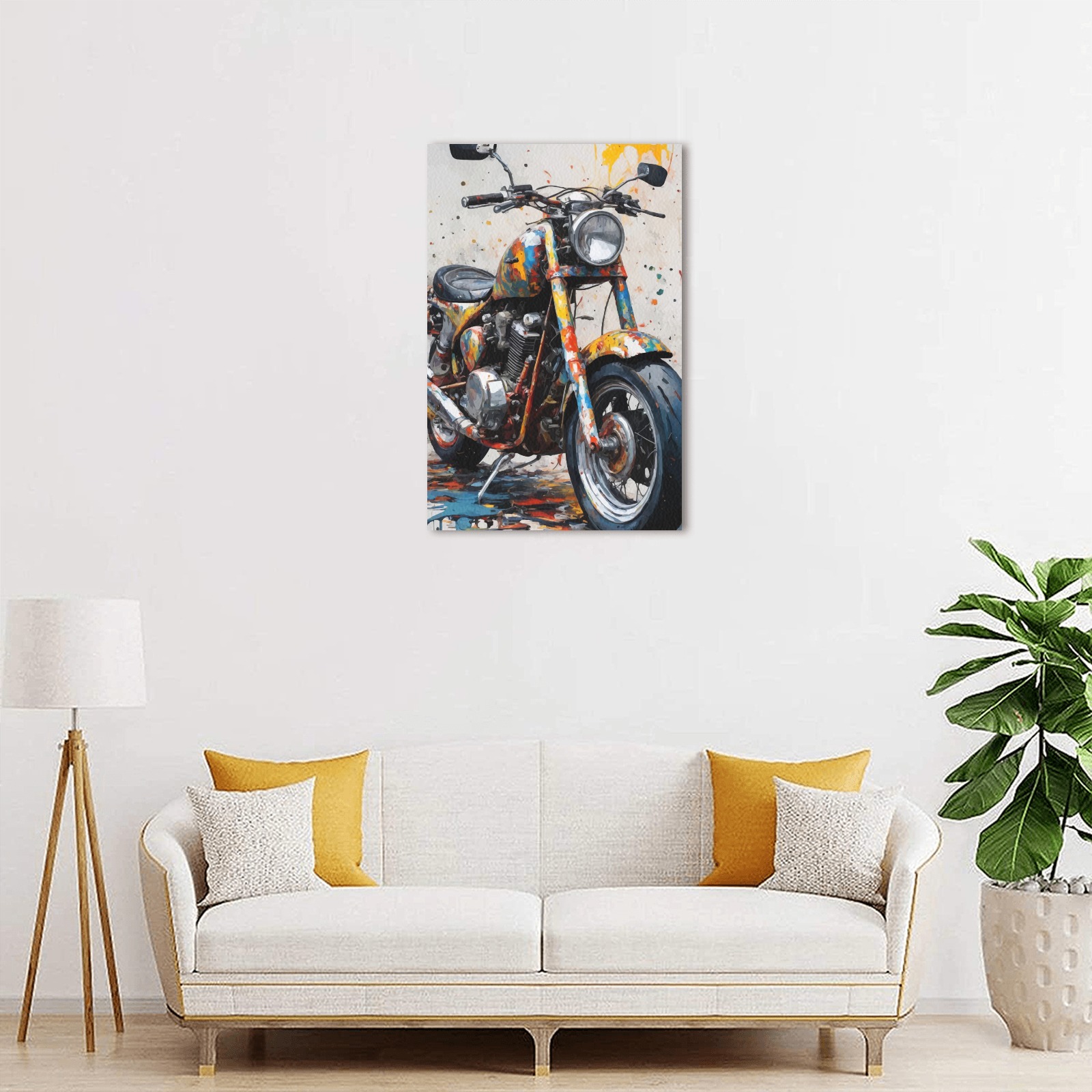 Cool vintage motorbike and splatters of colors art Upgraded Canvas Print 12"x18"