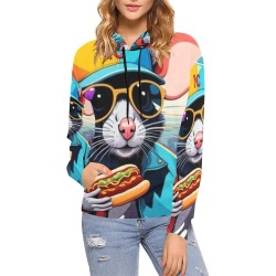 HOT DOG EATING NYC RAT 2 All Over Print Hoodie for Women (USA Size) (Model H13)