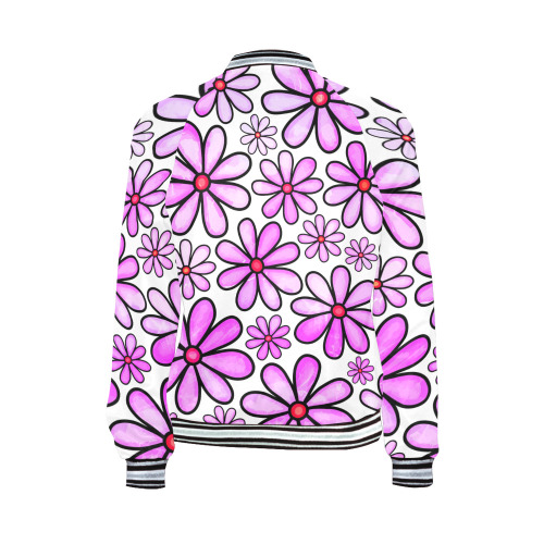 Pink Watercolor Doodle Daisy Flower Pattern All Over Print Bomber Jacket for Women (Model H21)