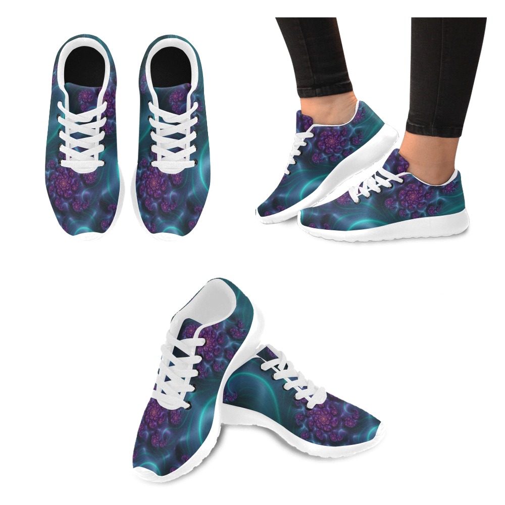 Turquoise and Purple Flowers and Seedheads Fractal Abstract Women’s Running Shoes (Model 020)