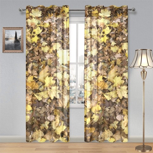 Autumn yellow leaves Gauze Curtain 28"x84" (Two-Piece)