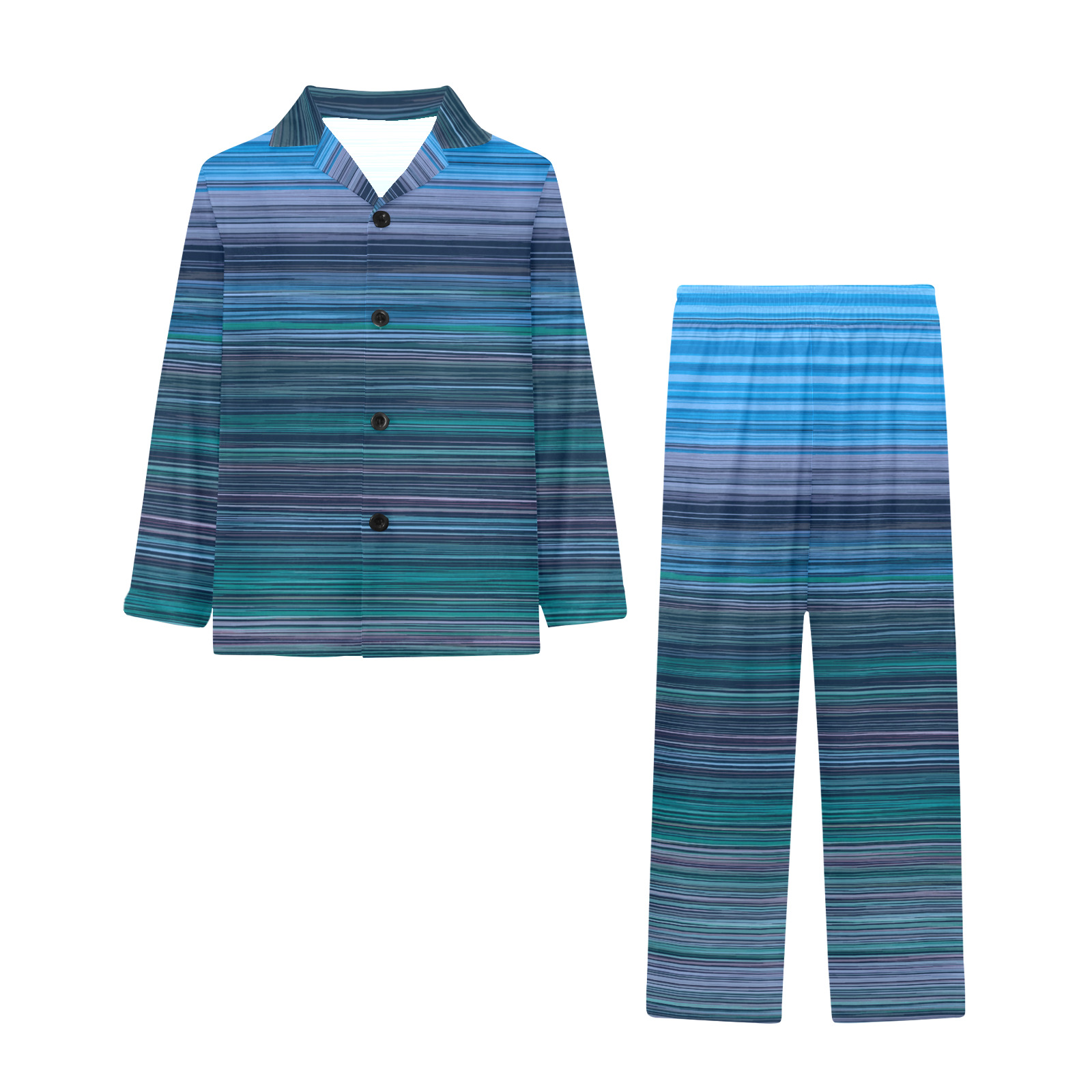 Abstract Blue Horizontal Stripes Big Boys' V-Neck Long Pajama Set