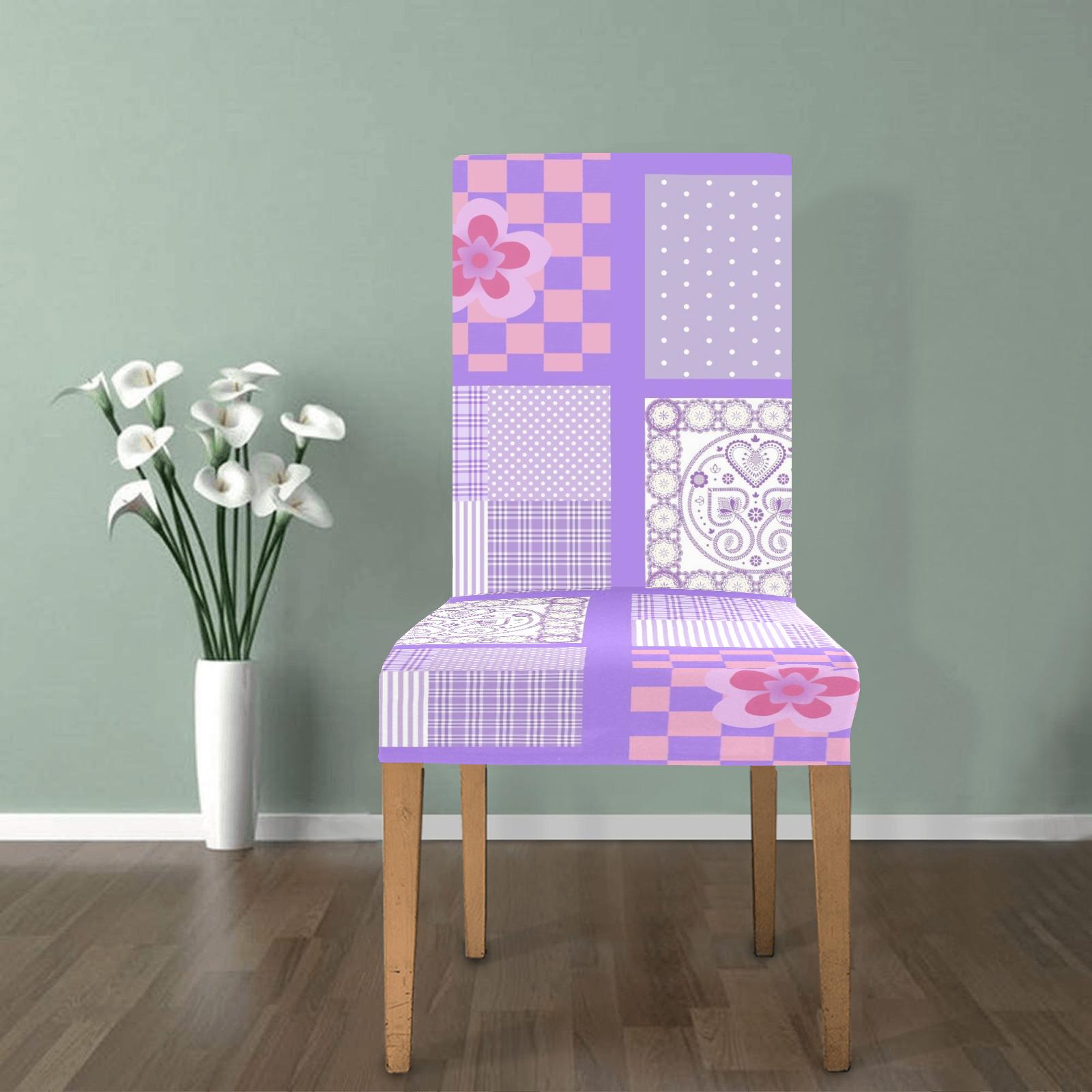 Pink and Purple Patchwork Design Removable Dining Chair Cover