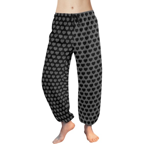 Black and grey hearts pattern duotone Women's All Over Print Harem Pants (Model L18)