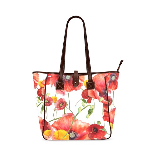 Poppy and Pods leather strip Tote Classic Tote Bag (Model 1644)