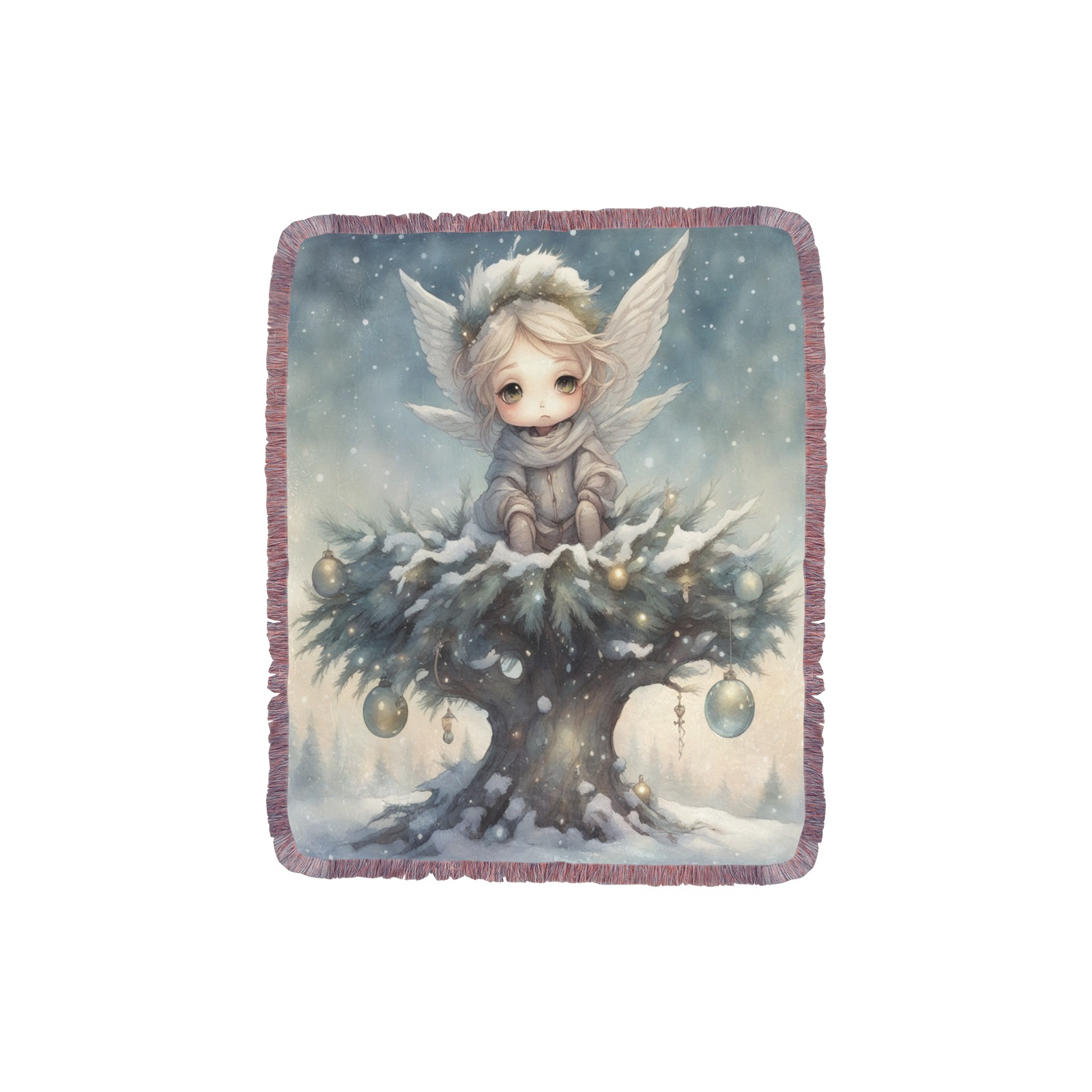 Little Christmas Angel Ultra-Soft Fringe Blanket 30"x40" (Mixed Pink)