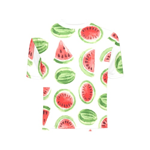 Watercolor watermelon pattern shirt Big Girls' All Over Print Crew Neck T-Shirt (Model T40-2)