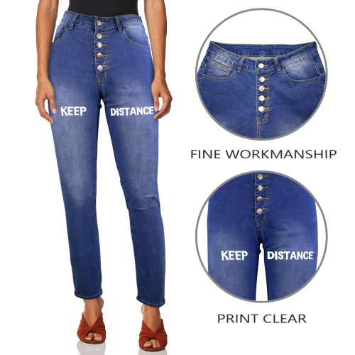 Keep distance humorous typography art. Women's Jeans (Front Printing)