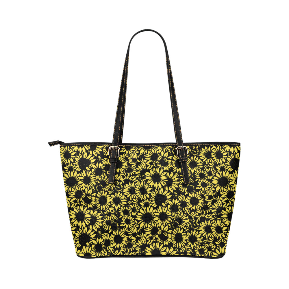 sunflowers Leather Tote Bag/Large (Model 1651)