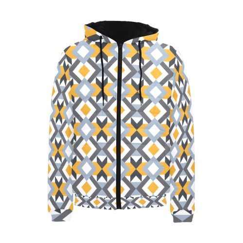 Retro Angles Abstract Geometric Pattern Men's Padded Hooded Jacket (Model H42)