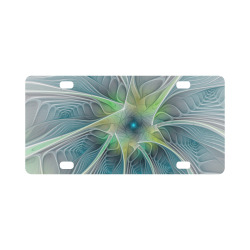 Floral Fantasy Abstract Blue Green Fractal Flower Classic License Plate
