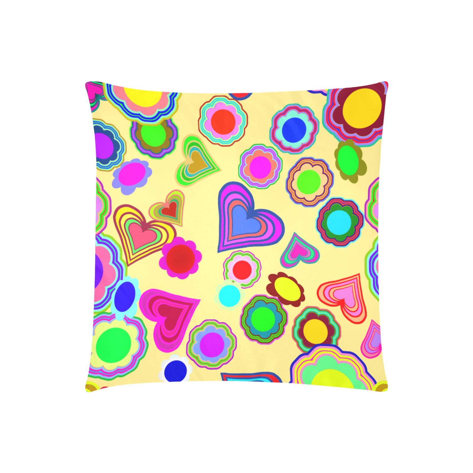Groovy Hearts Flowers Pattern Yellow Custom Zippered Pillow Cases 20"x20" (Two Sides)