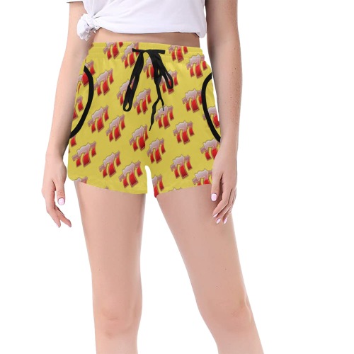 Las Vegas Lucky Sevens 777 on Yellow Women's Mid-Length Board Shorts (Model L55)