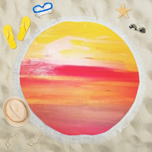 Orange Sunset Circular Beach Shawl 59"x 59"