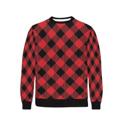 Red and Black Pattern - diagonal, plaid Men's Rib Cuff Crew Neck Sweatshirt (Model H34)