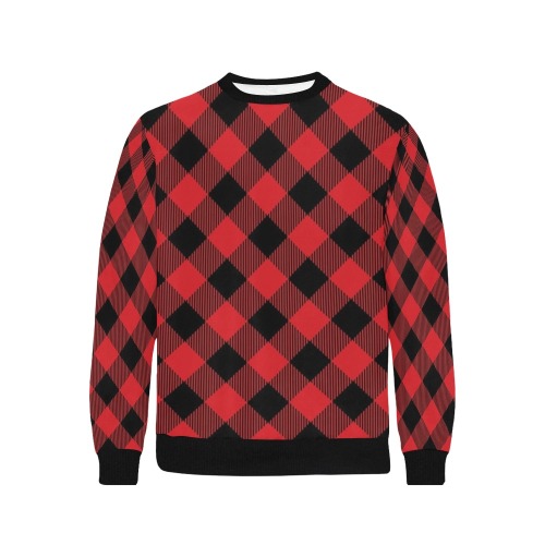 Red and Black Pattern - diagonal, plaid Men's Rib Cuff Crew Neck Sweatshirt (Model H34)