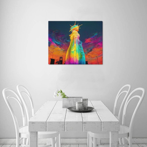 psychedelic statue of liberty Frame Canvas Print 20"x16"
