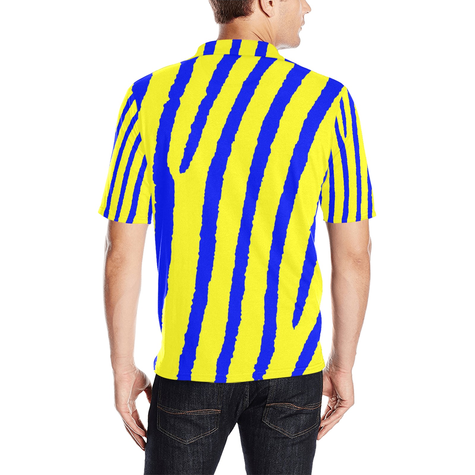 Zebra Print (Yellow & Blue) Men's All Over Print Polo Shirt (Model T55)
