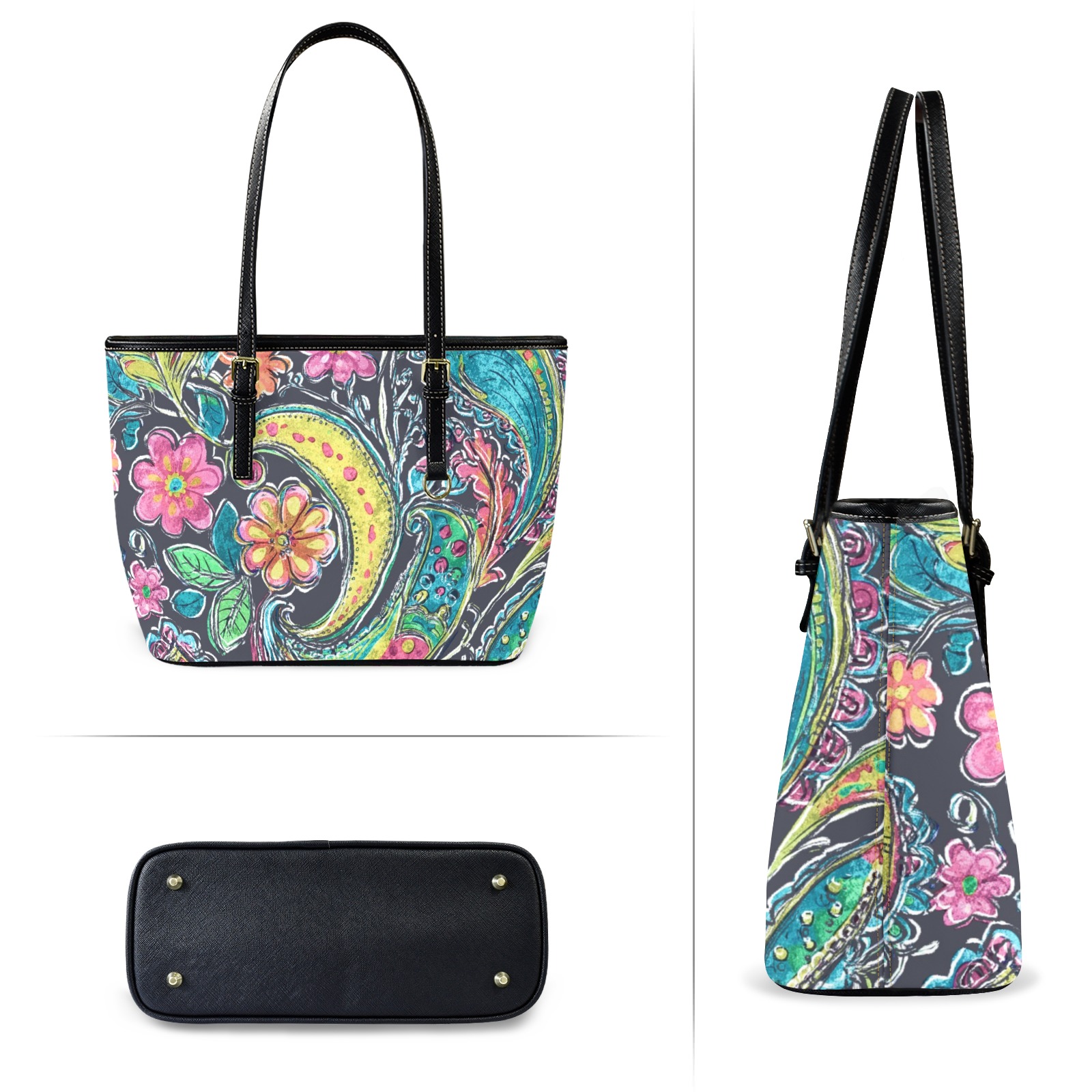 Paisley #1 Leather Tote Bag-Small (Front&Back Printing) (1651)