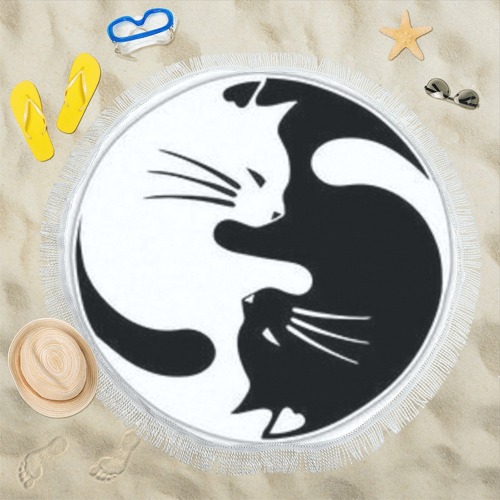ying yang for me and you Circular Beach Shawl 59"x 59"
