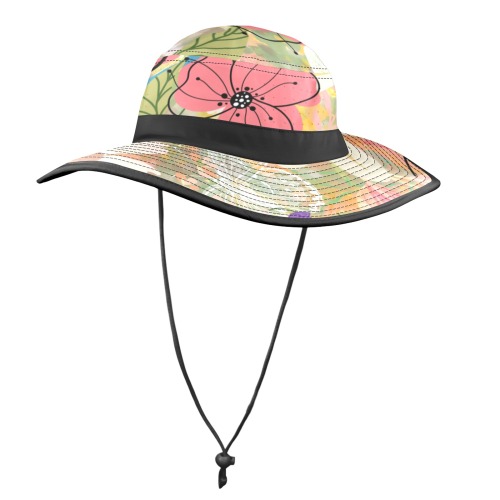 Pink Poppies Blue Bells Safari Hat Wide Brim Bucket Hat
