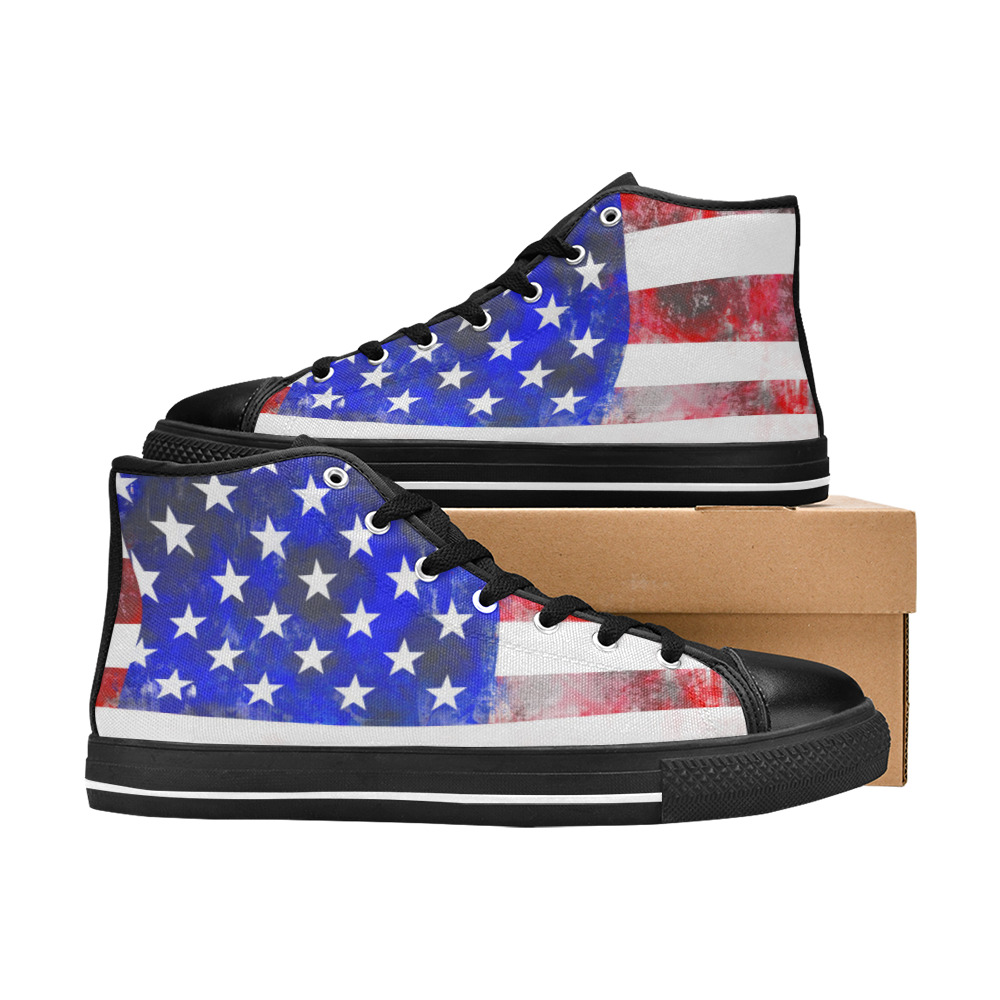 Extreme Grunge American Flag of the USA Women's Classic High Top Canvas Shoes (Model 017)