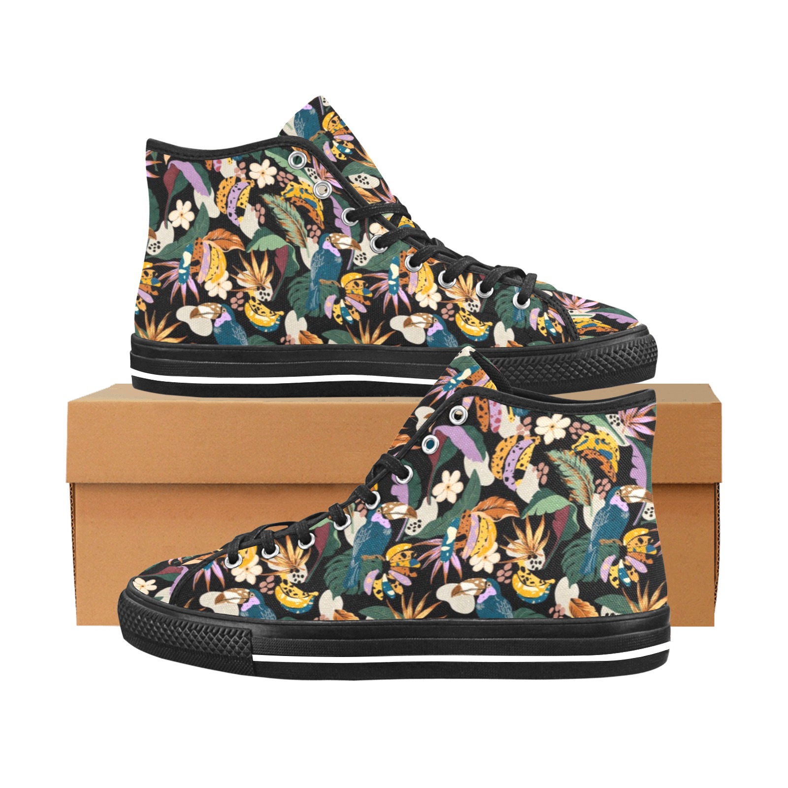 Toucans in the modern colorful dark jungle 2 Vancouver H Women's Canvas Shoes (1013-1)