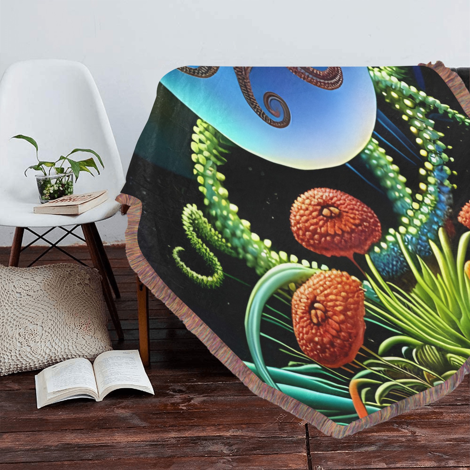 Out Of This World Spheres Octopus Ultra-Soft Fringe Blanket 40"x50" (Mixed Green)