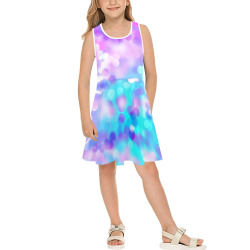 Purple And Blue Bokeh 7518 Girls' Sleeveless Sundress (Model D56)