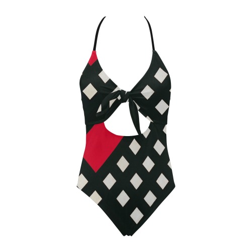 Counter-composition XV by Theo van Doesburg- Backless Hollow Out Bow Tie Swimsuit (Model S17)