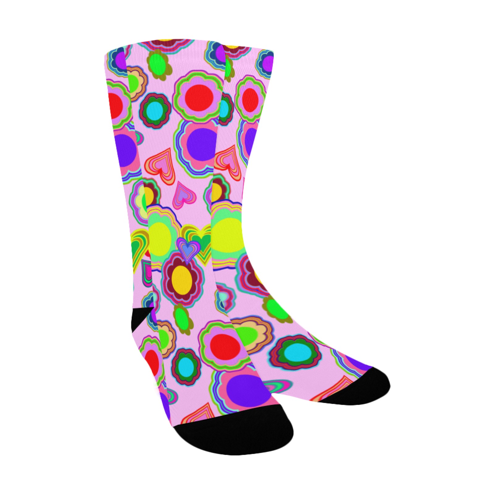 Groovy Hearts and Flowers Pink Custom Socks for Women
