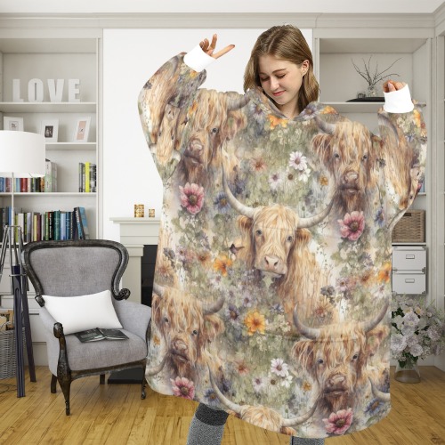 Adult SageHighlandCow Blanket Hoodie Unisex Blanket Hoodie (Model H59)