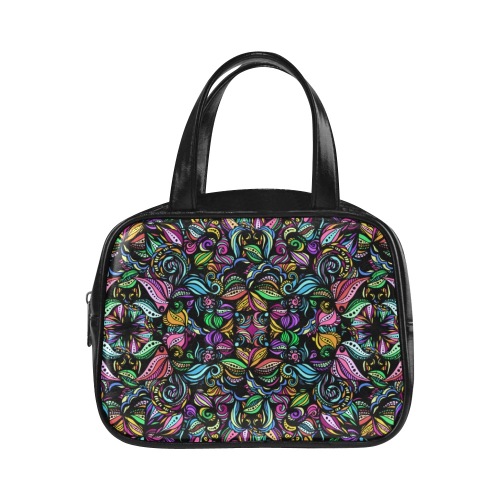 Whimsical Blooms Leather Top Handle Handbag (Model 1662)