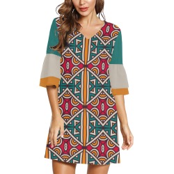 Geometric Abstract - Repper.app Half Sleeves V-Neck Mini Dress (Model D63)