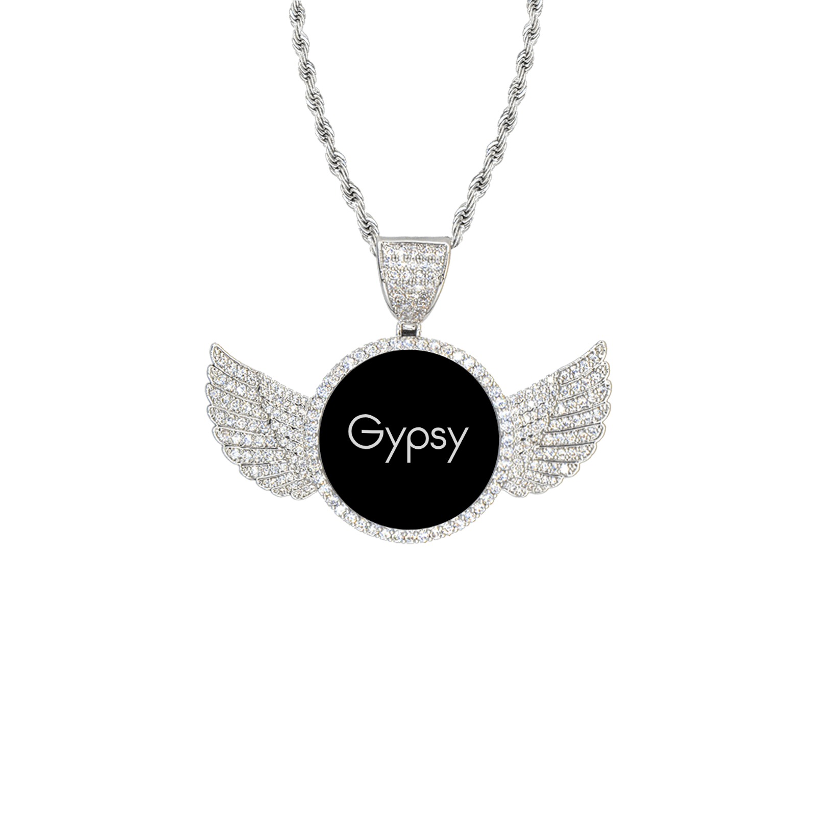 6ji6 Wings Silver Photo Pendant with Rope Chain