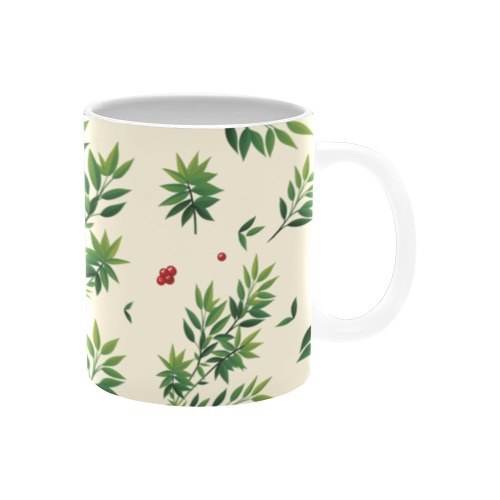 Red and green berries and leaves pattern White Mug(11OZ)