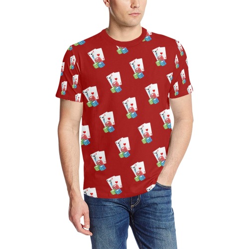 Las Vegas Blackjack / Red Men's All Over Print T-Shirt (Solid Color Neck) (Model T63)