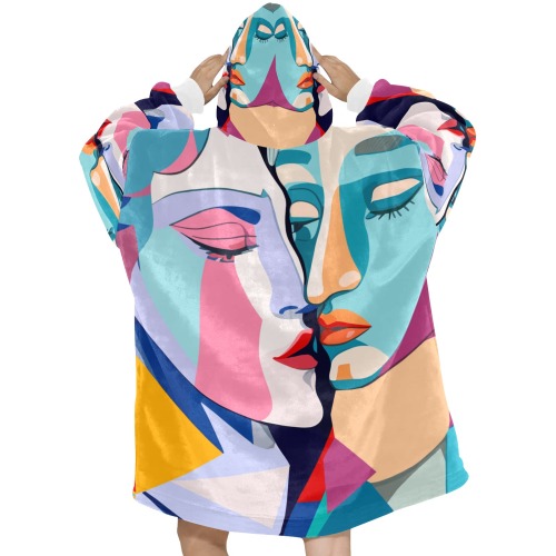 Love. Kissing man, woman art. Pastel colors. Blanket Hoodie for Women