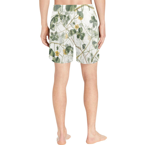 Vintage Yellow Floral Clover Foliage Plant Men's Mid-Length Swim Shorts (Model L39)