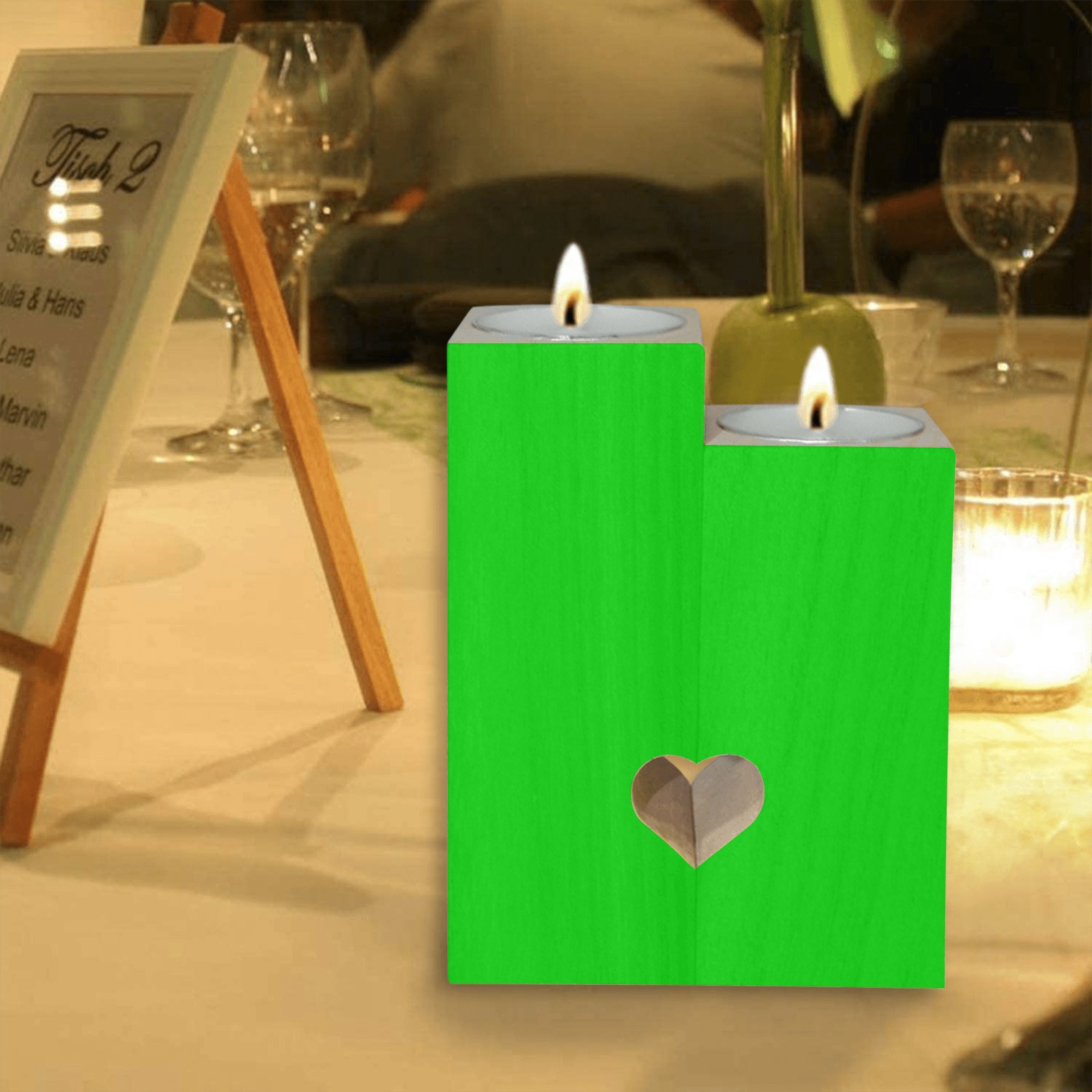 Merry Christmas Green Solid Color Wooden Candle Holder (Without Candle)