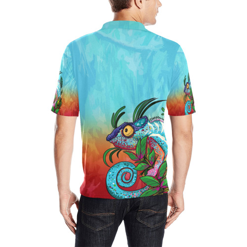 Rainbow Chameleon Men's All Over Print Polo Shirt (Model T55)