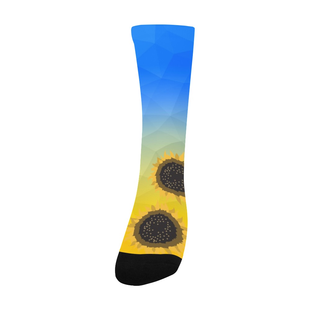 Ukraine yellow blue geometric mesh pattern Sunflowers Men's Custom Socks