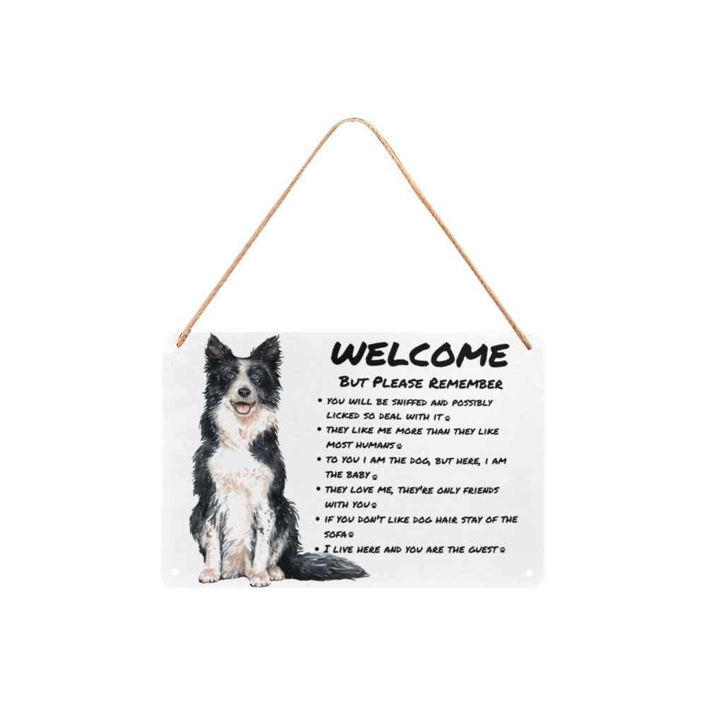 Welcome Happy Smiling Dog Metal Tin Sign 12"x8"
